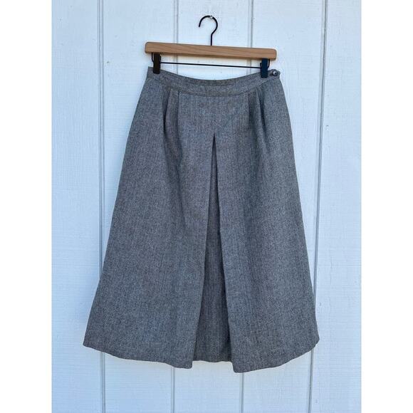 Gorgeous Vintage Midi Skirt, Tweed, Pockets, Front Pleat, Flat Back, Sz 12 - Picture 1 of 5